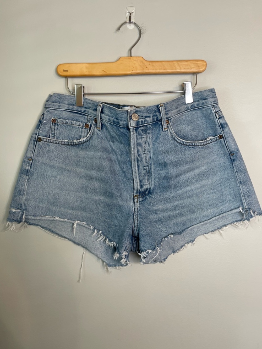 Agolde High-Rise Light Blue Denim Cutoff Shorts